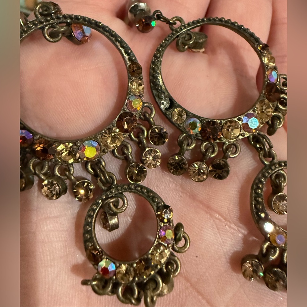 Bronze Boho Crystal Rhinestone Chandelier Drop Earrings - Picture 14 of 15